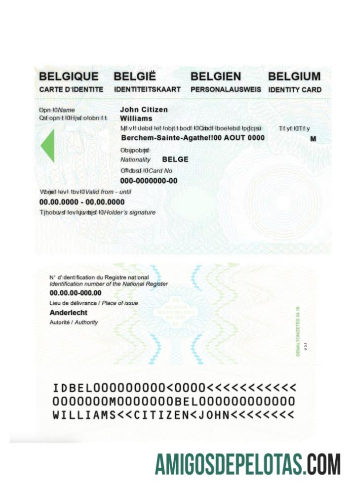 Amostra de carteira de identidade da Bélgica
